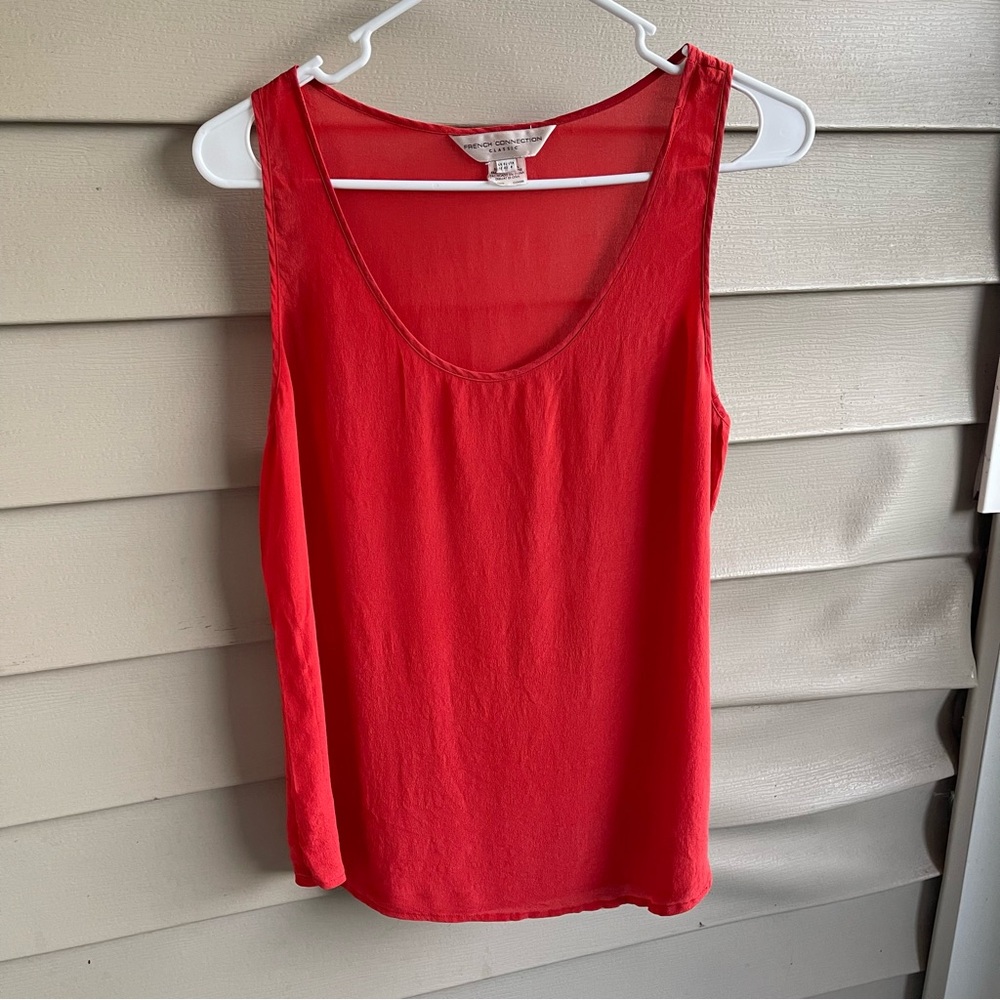 French Connection Womens Silk Scoop Neck Tank Top Size M Red Luxe Layers Classic